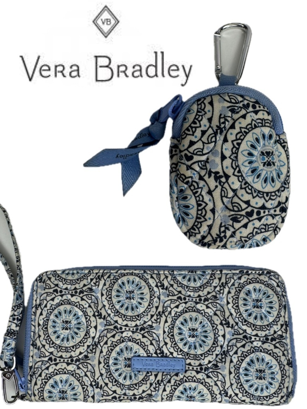 Vera Bradley Blue White Sketch Medallion Quilted Charm Pouch And Wallet